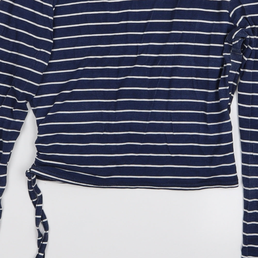 heartbreak Womens Blue Striped Basic T-Shirt Size 8 - crop
