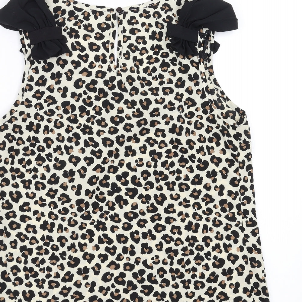 Primark Womens Ivory Animal Print Basic Blouse Size 10 - bow detail
