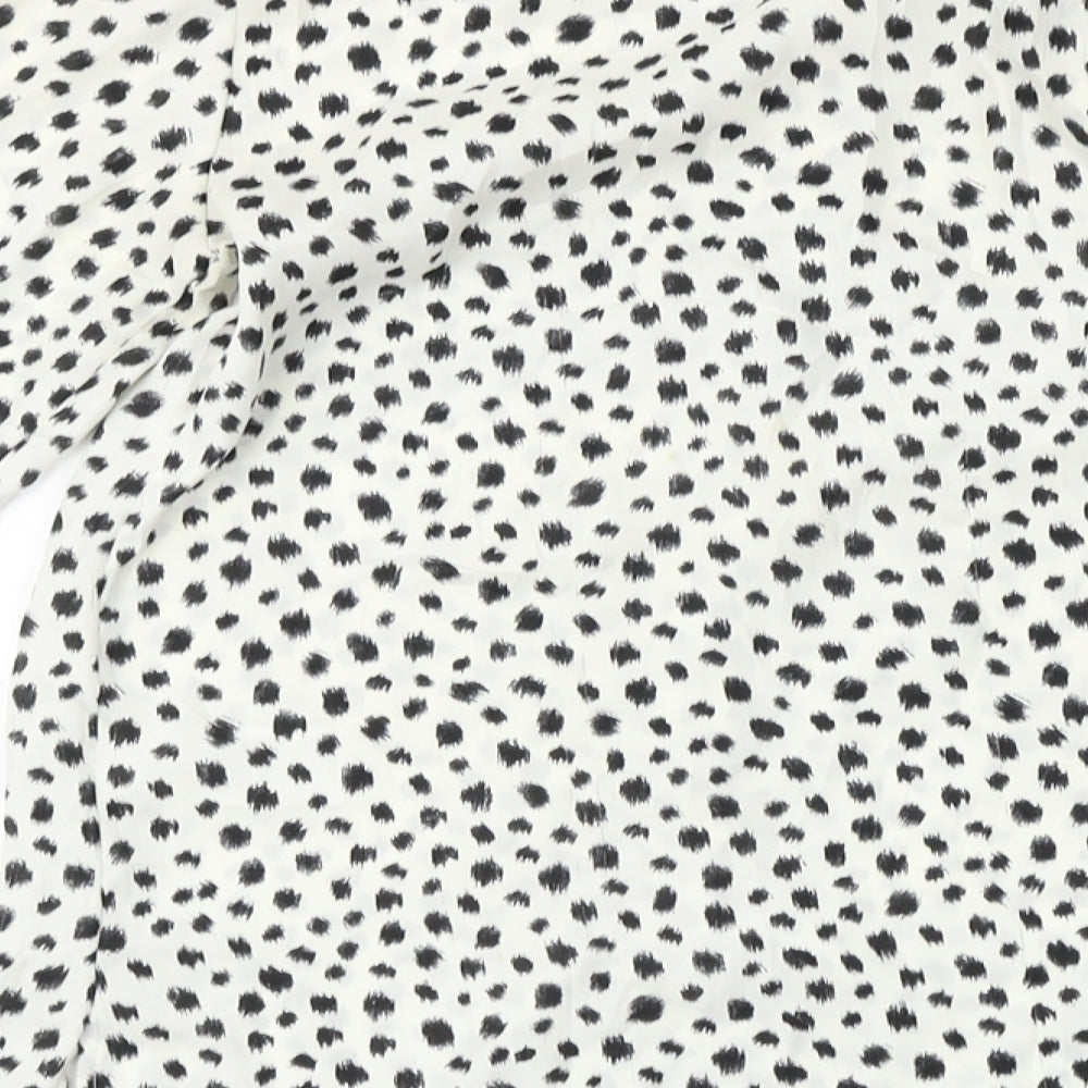 H&M Womens White Animal Print Basic Button-Up Size 2
