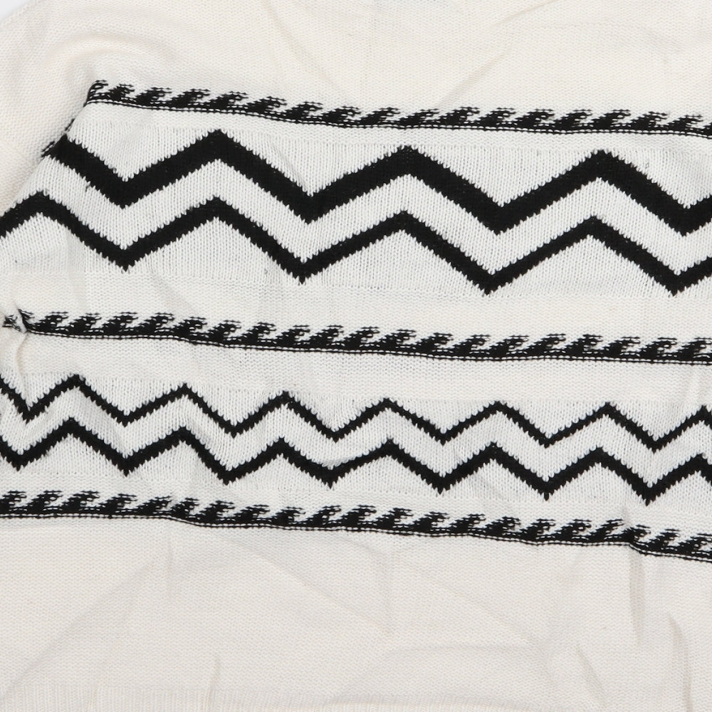 Papaya Womens White Geometric Pullover Jumper Size S