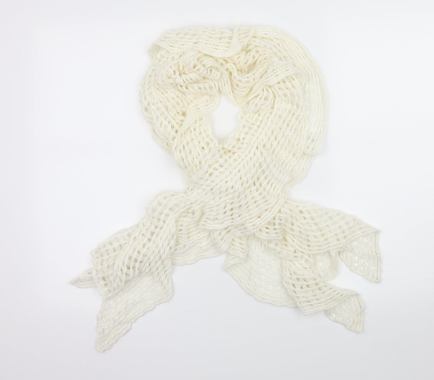 Preworn Womens Ivory Knit Scarf - open knit