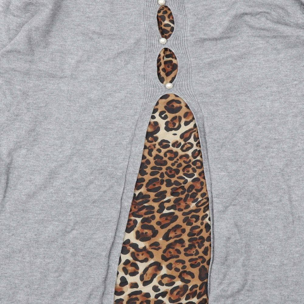 MISSLADY Womens Grey Animal Print Pullover Jumper Size XL