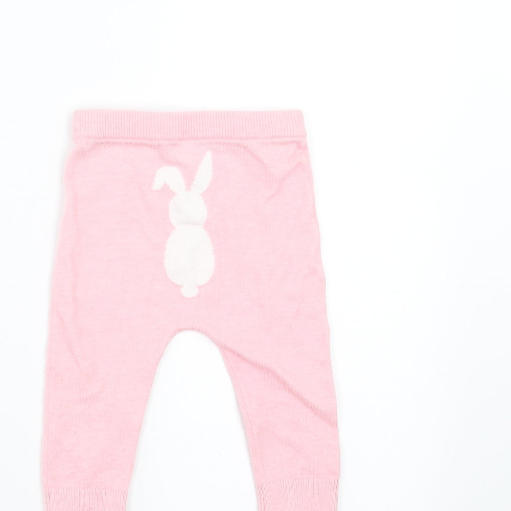 Little Nutmeg Girls Pink Jogger Trousers Size 3-6 Months - rabbit