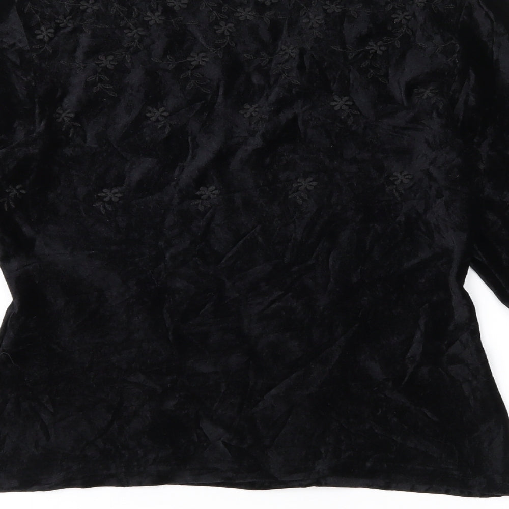 Moda Manuela Womens Black Floral Velour Basic Blouse Size 14