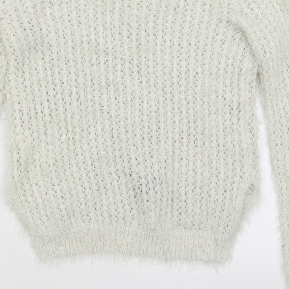 H&M Girls White Pullover Jumper Size 9-10 Years