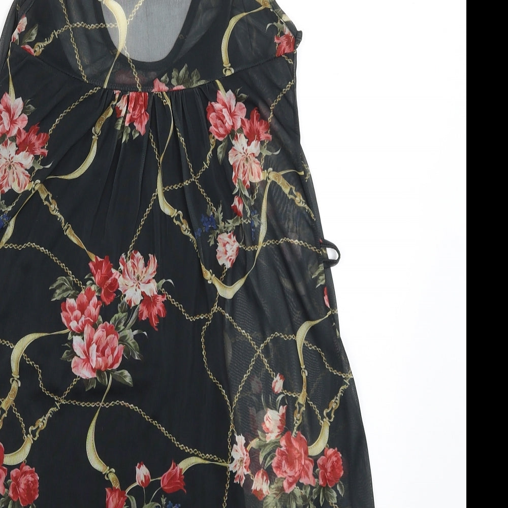 RIBBON Womens Black Floral A-Line Size 8