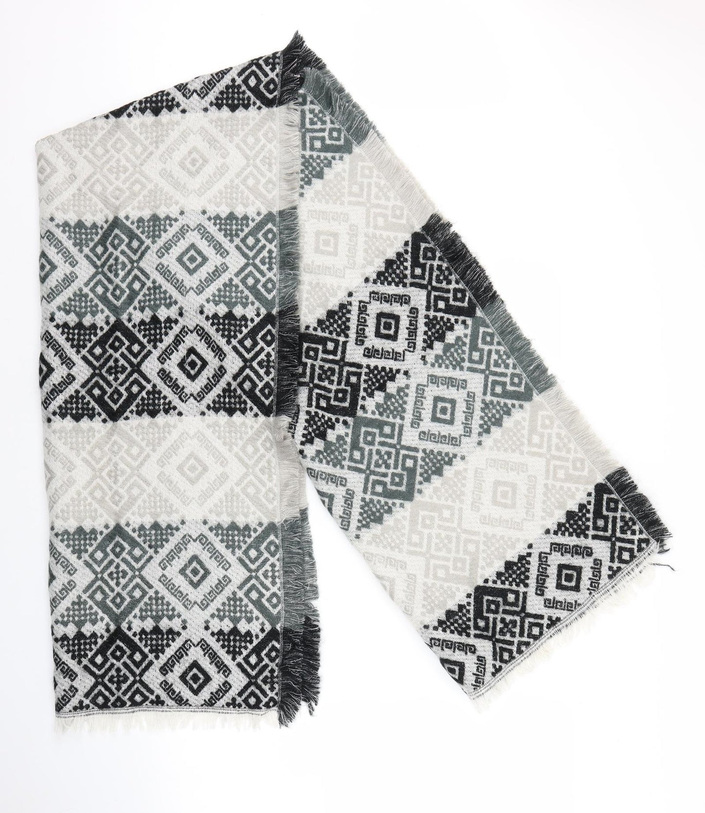 Preworn Womens Black Geometric Scarf