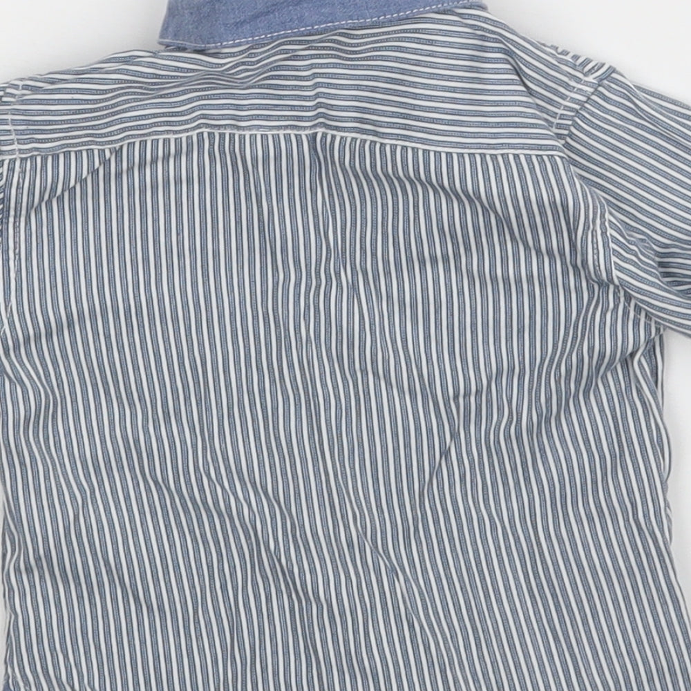 Little Surf Dude Boys Blue Striped Basic Dress Shirt Size 9-12 Months