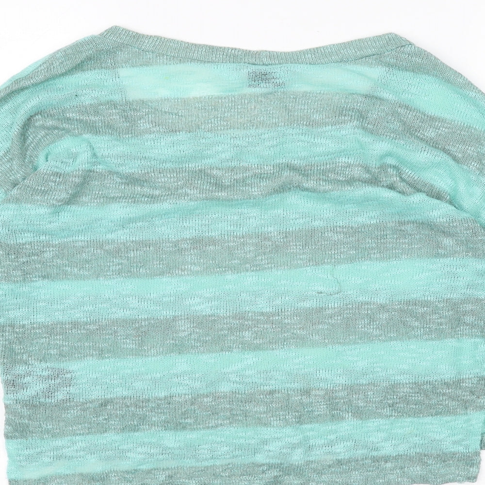 Sparkle & Fade Womens Green Striped Basic T-Shirt Size M