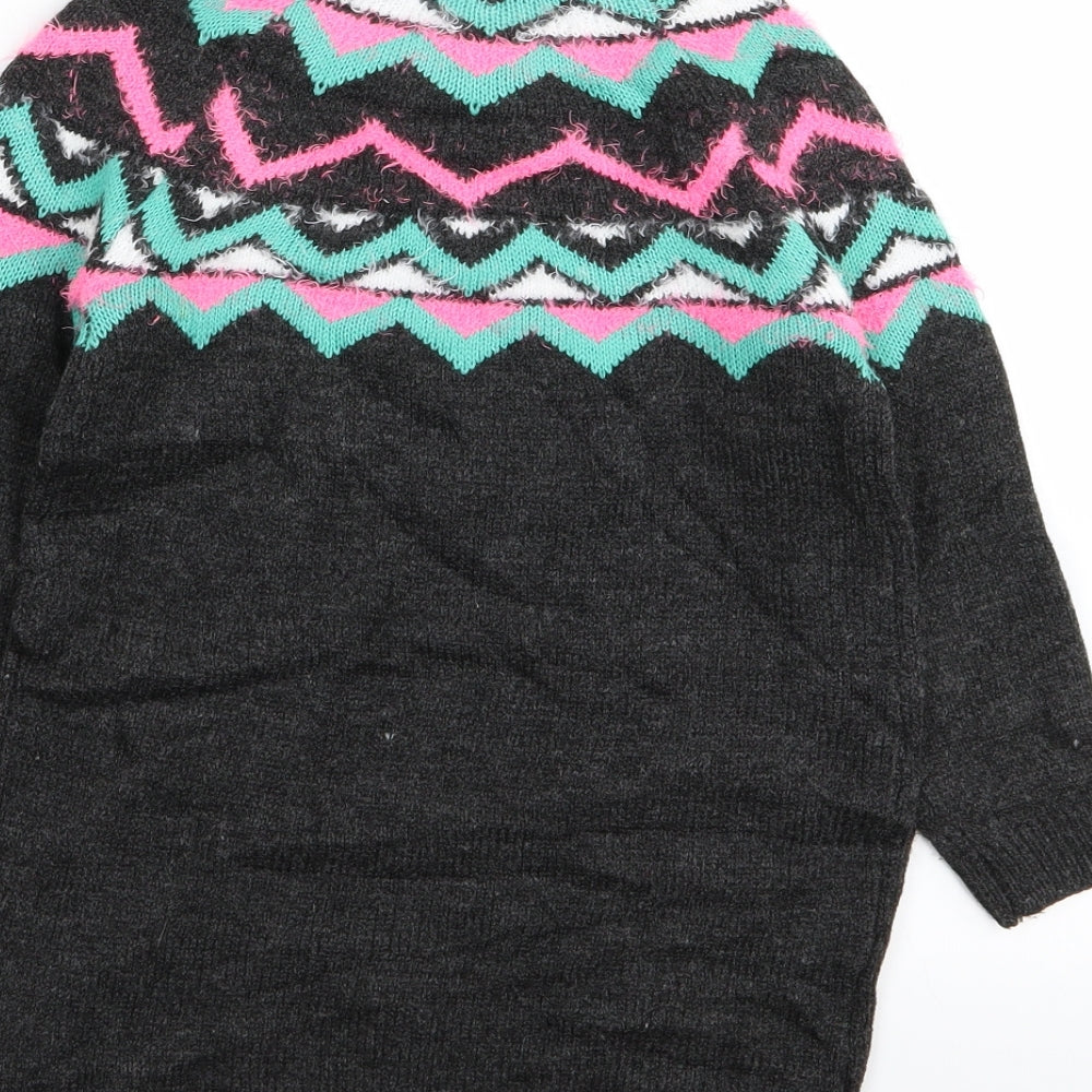 Matalan Girls Grey Geometric Pullover Jumper Size 6 Years