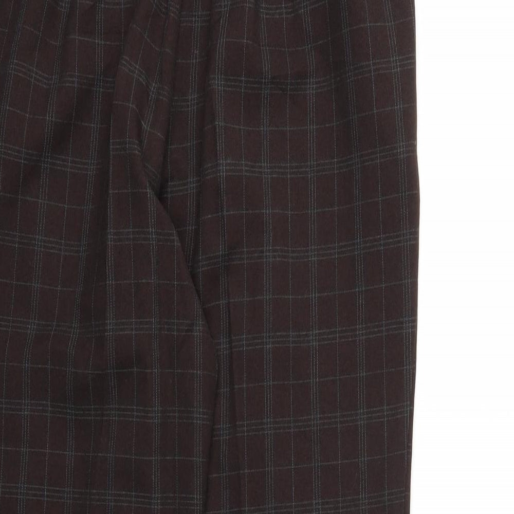 Marks & Spencer Womens Brown Check Trousers Size 10 L26 in - Stretch waistband
