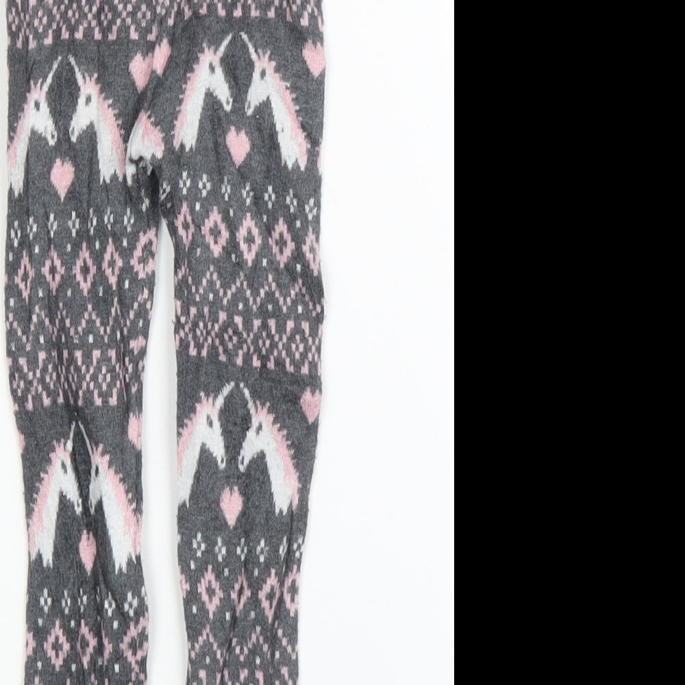 Preworn Girls Grey Fair Isle Capri Leggings Size 12 Months - Tights