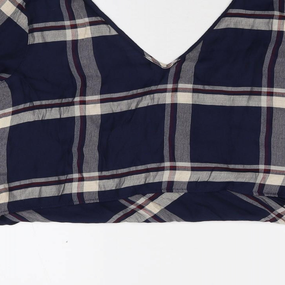 River Island Womens Blue Check Cropped T-Shirt Size 10