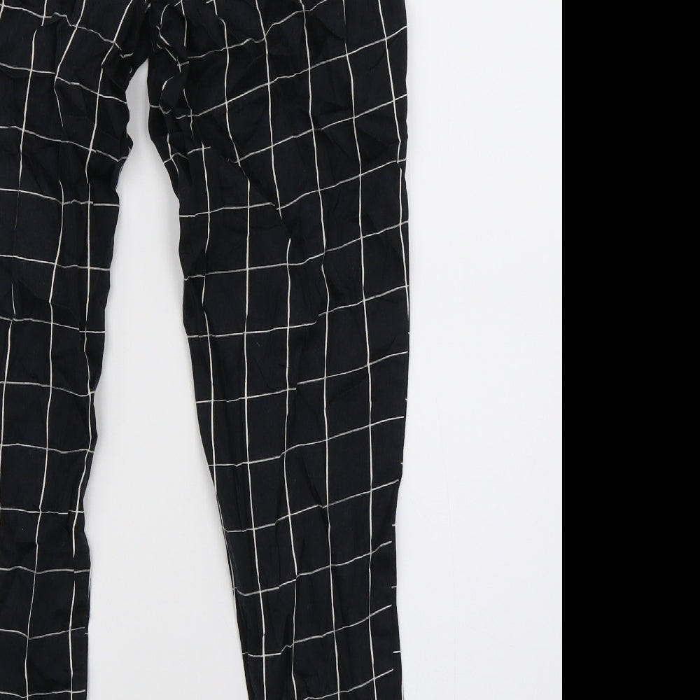 H&M Womens Black Check Trousers Size 6 L25 in
