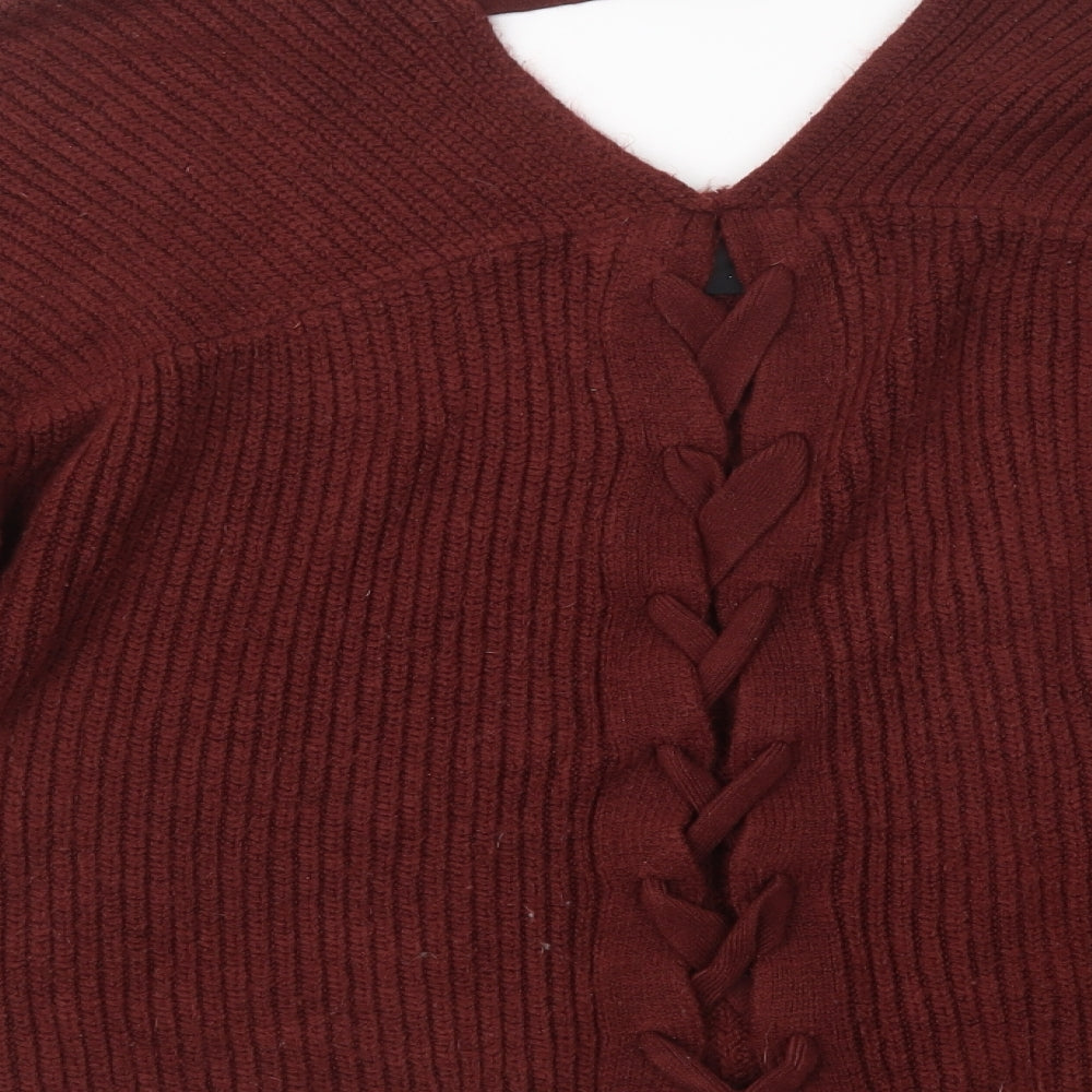 New Look Womens Red Knit Pullover Jumper Size M