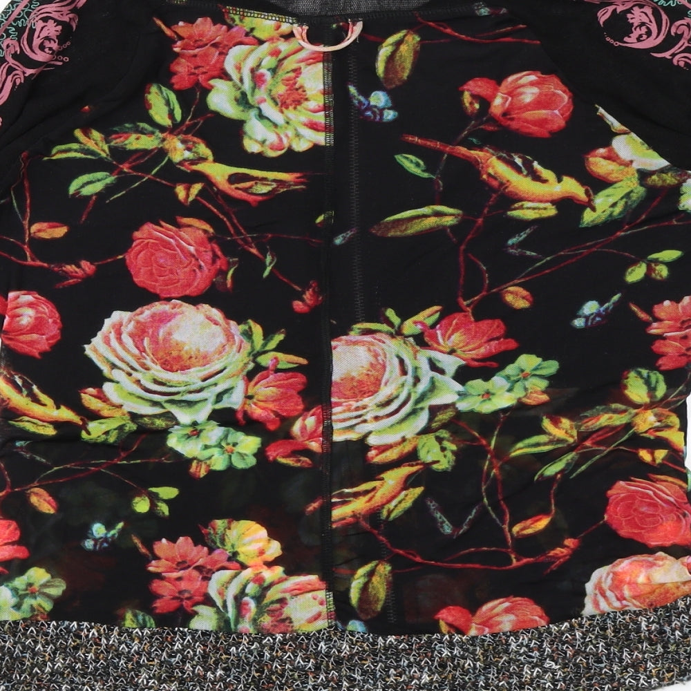 Apricot Womens Black Floral Full Zip Sweatshirt Size 8