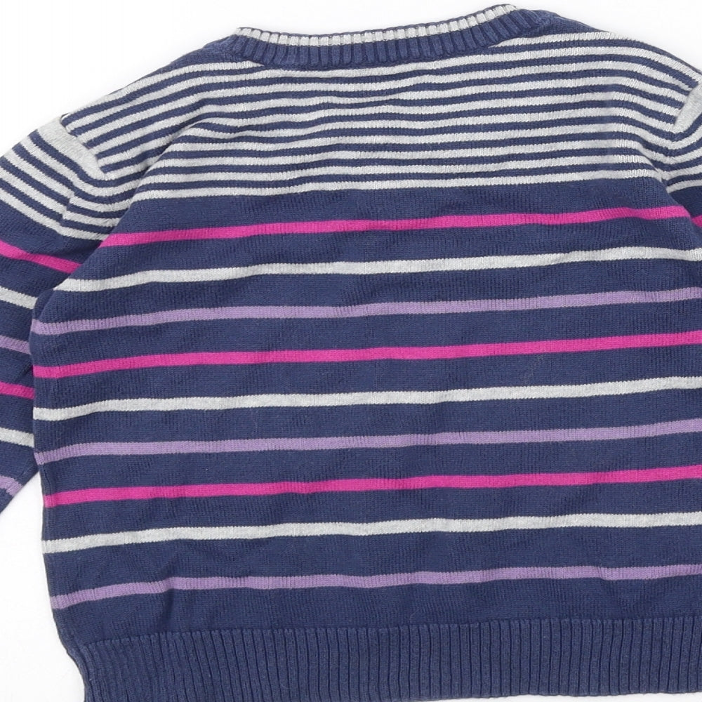 Preworn Girls Blue Striped Pullover Jumper Size 2-3 Years