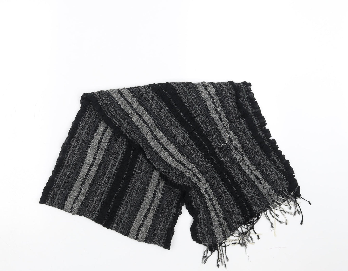 Preworn Womens Black Striped Scarf - ruffled