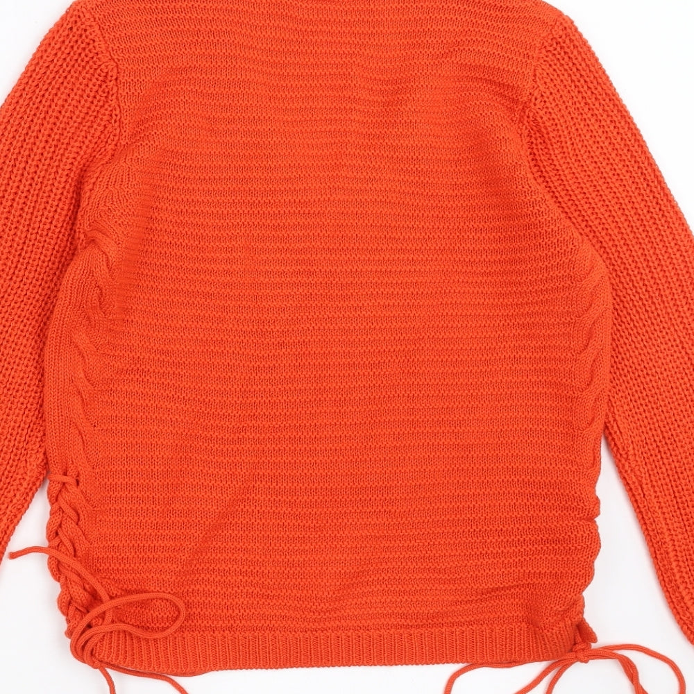 Sainsburys Womens Orange Knit Pullover Jumper Size 8 - tie side detail
