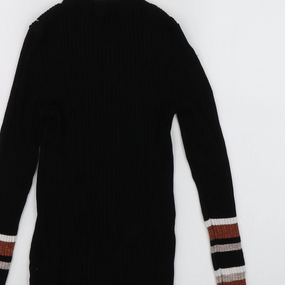 New Look Womens Black Striped Wrap T-Shirt Size 10