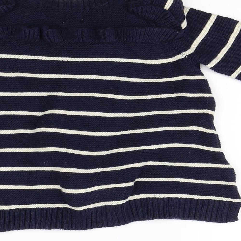 Brand and care label for Gap girls’ blue striped jumper dress, size 3-6, months