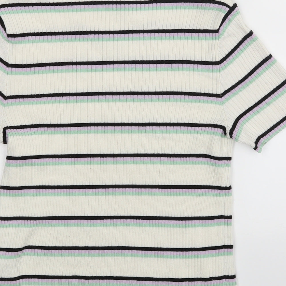 Divided Womens White Striped Basic Blouse Size M