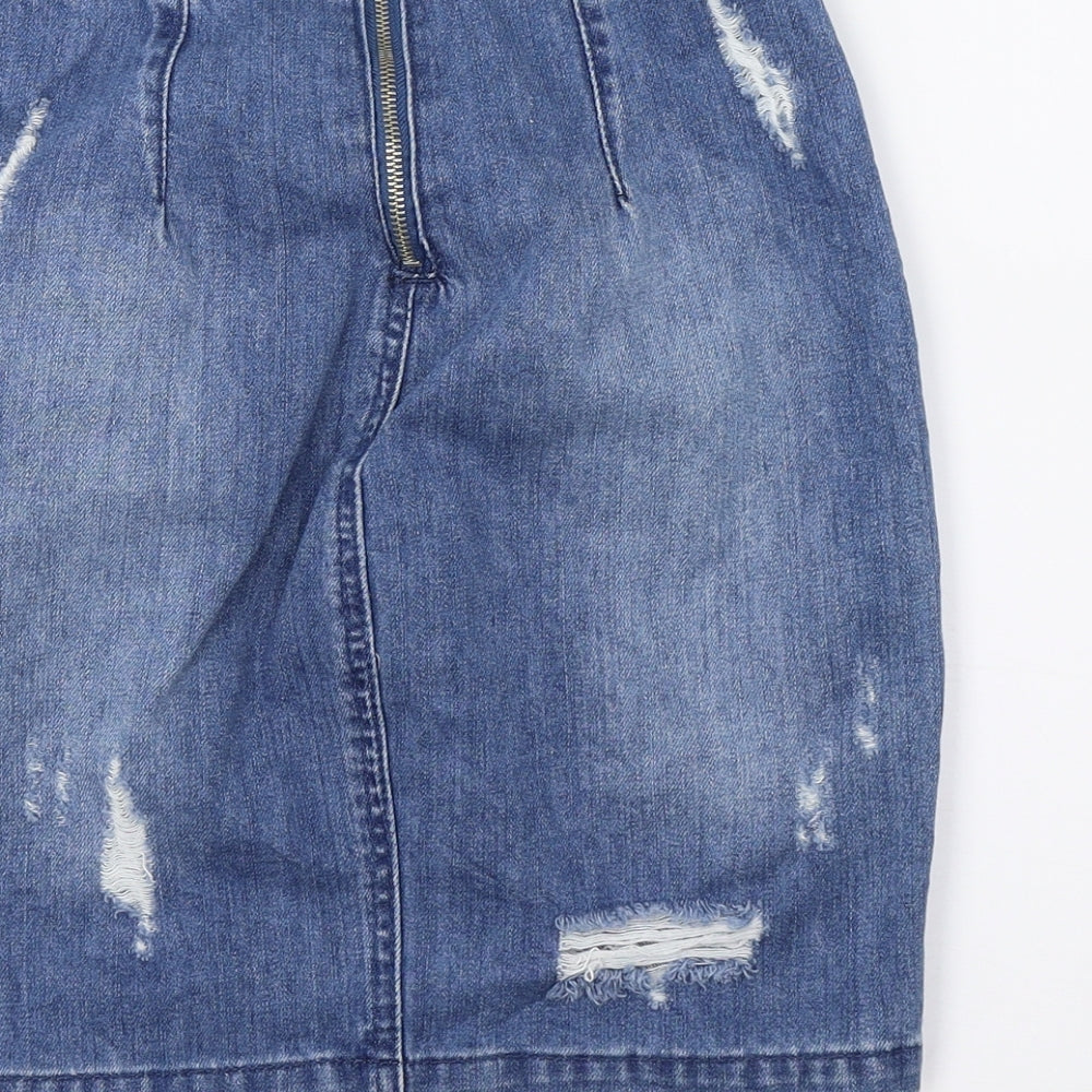 Missguided Womens Blue Denim A-Line Skirt Size 8 - Distressed