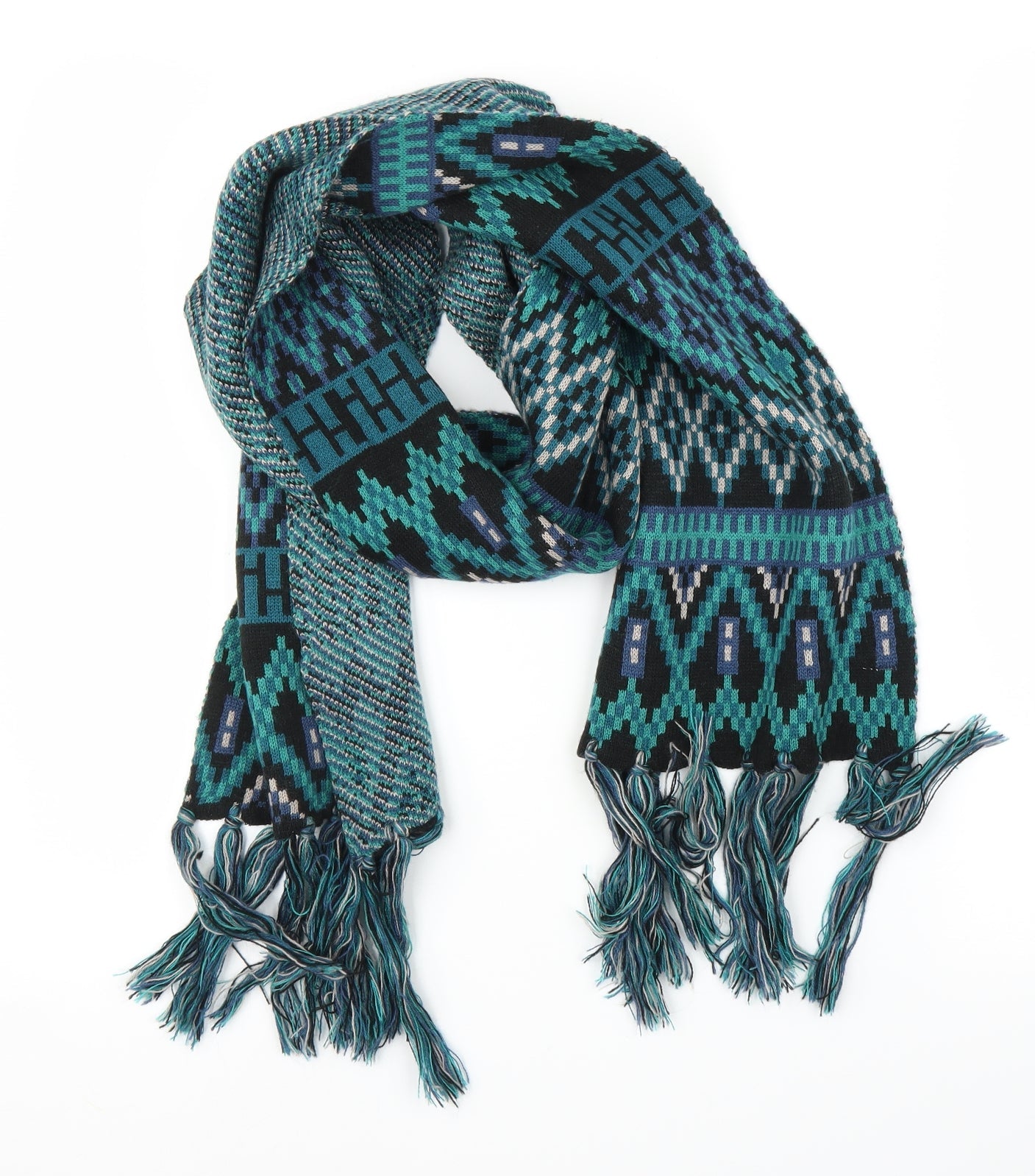 Preworn Unisex Green Fair Isle Scarf