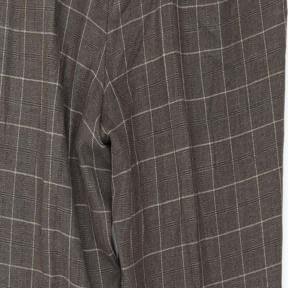 Marks and Spencer Womens Brown Check Trousers Size 16 L29 in