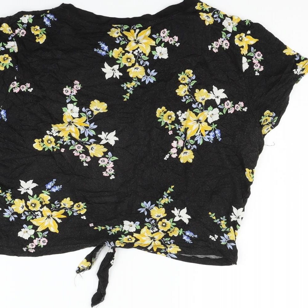 Divided Womens Black Floral Basic T-Shirt Size M
