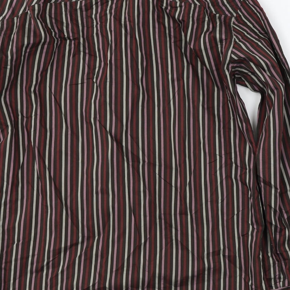 Marks & Spencer Mens Brown Striped Button-Up Size M