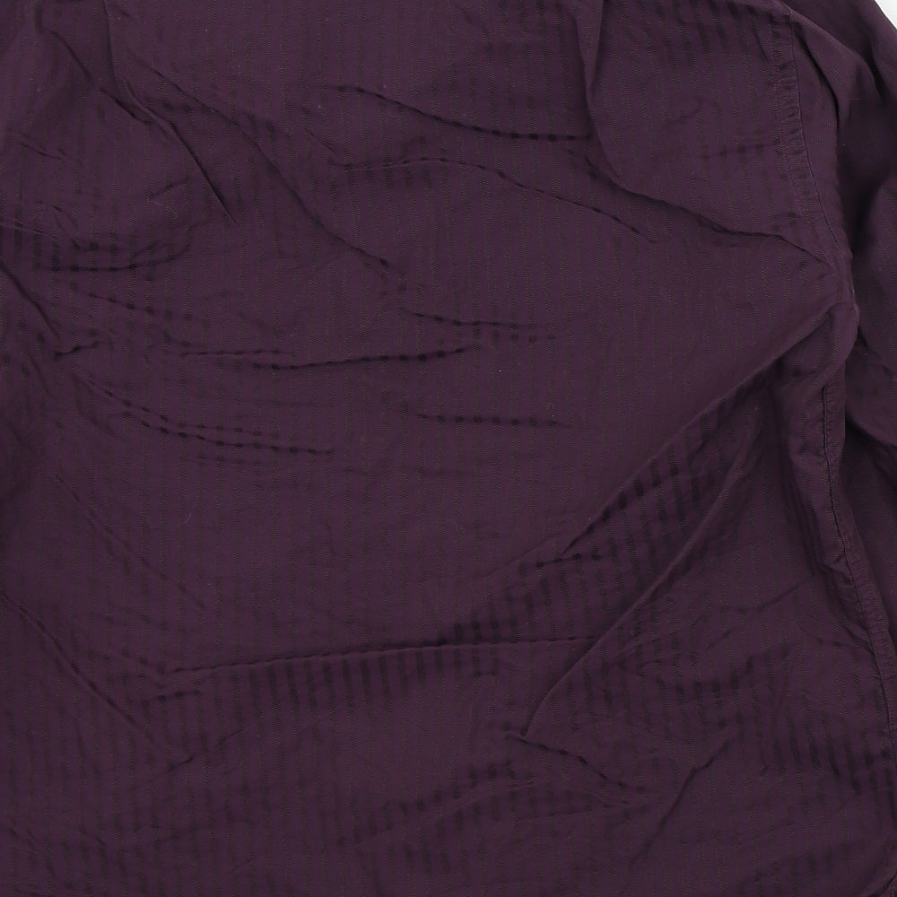 Marks & Spencer Mens Purple Striped Button-Up Size 15.5