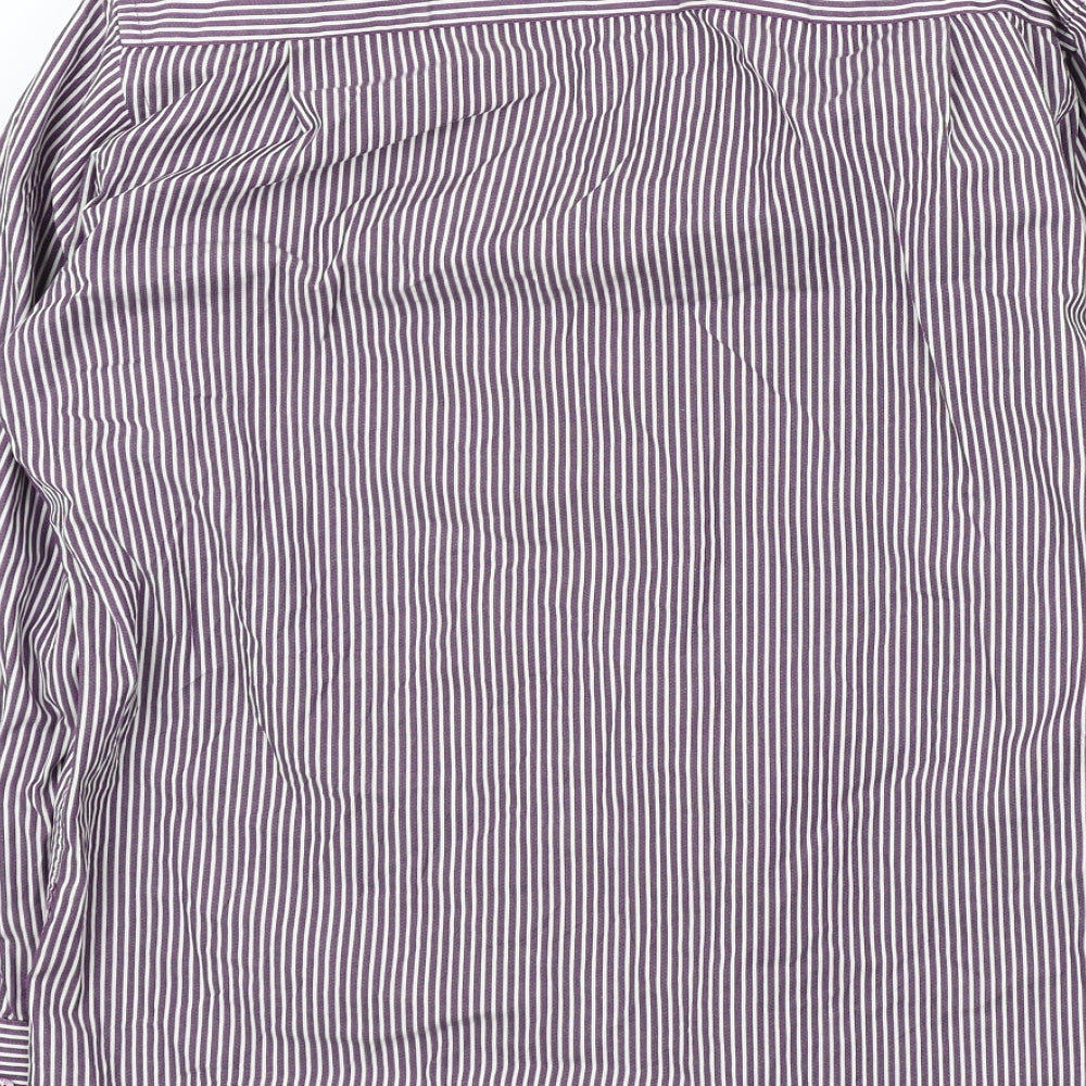 Perry Ellis Mens Purple Striped Button-Up Size 15.5