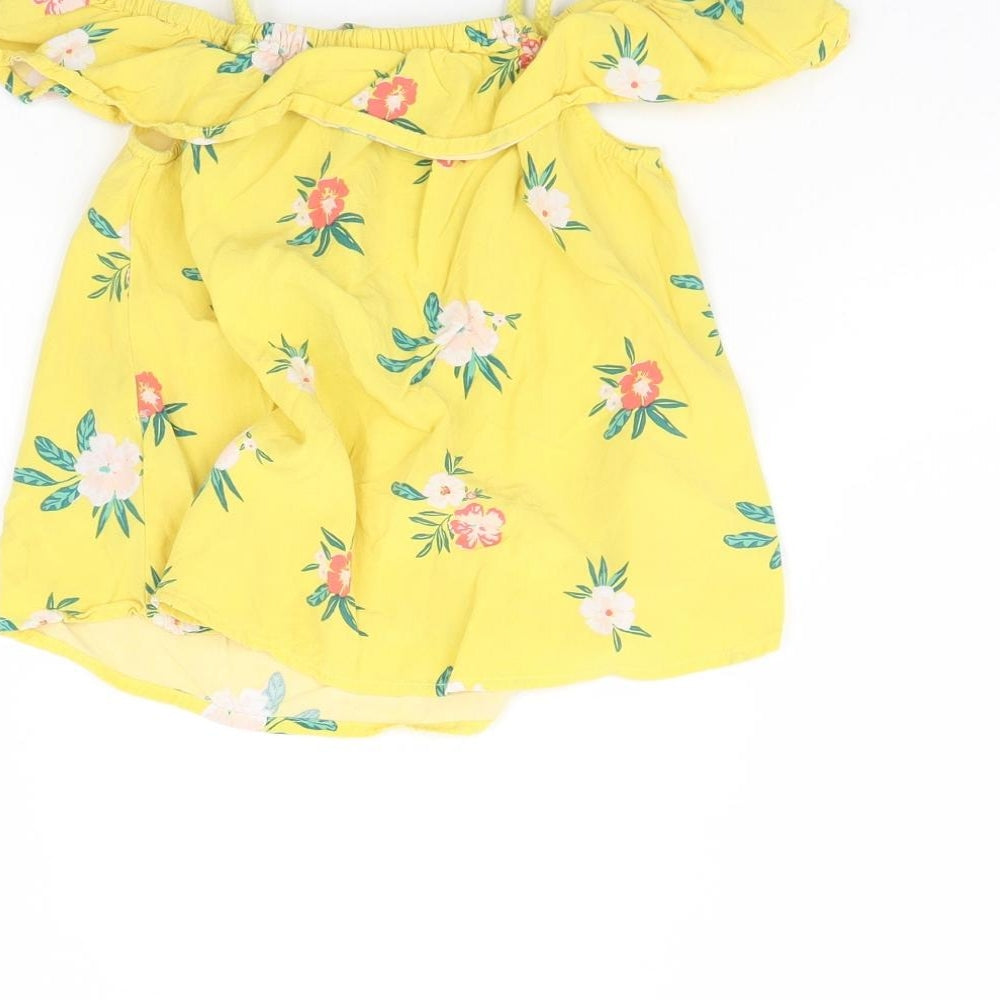 Old Navy Girls Yellow Floral Basic Blouse Size 4 Years