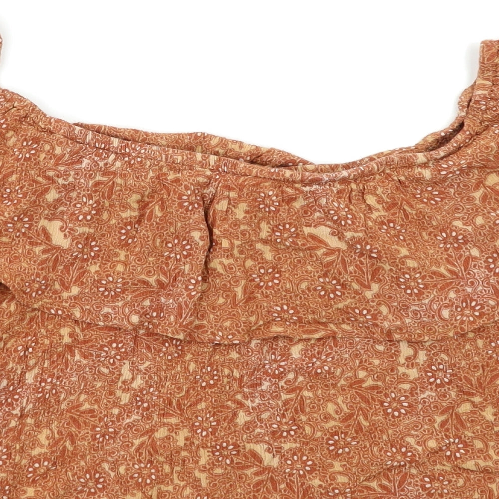 Oscar Womens Orange Floral Cropped Blouse Size L