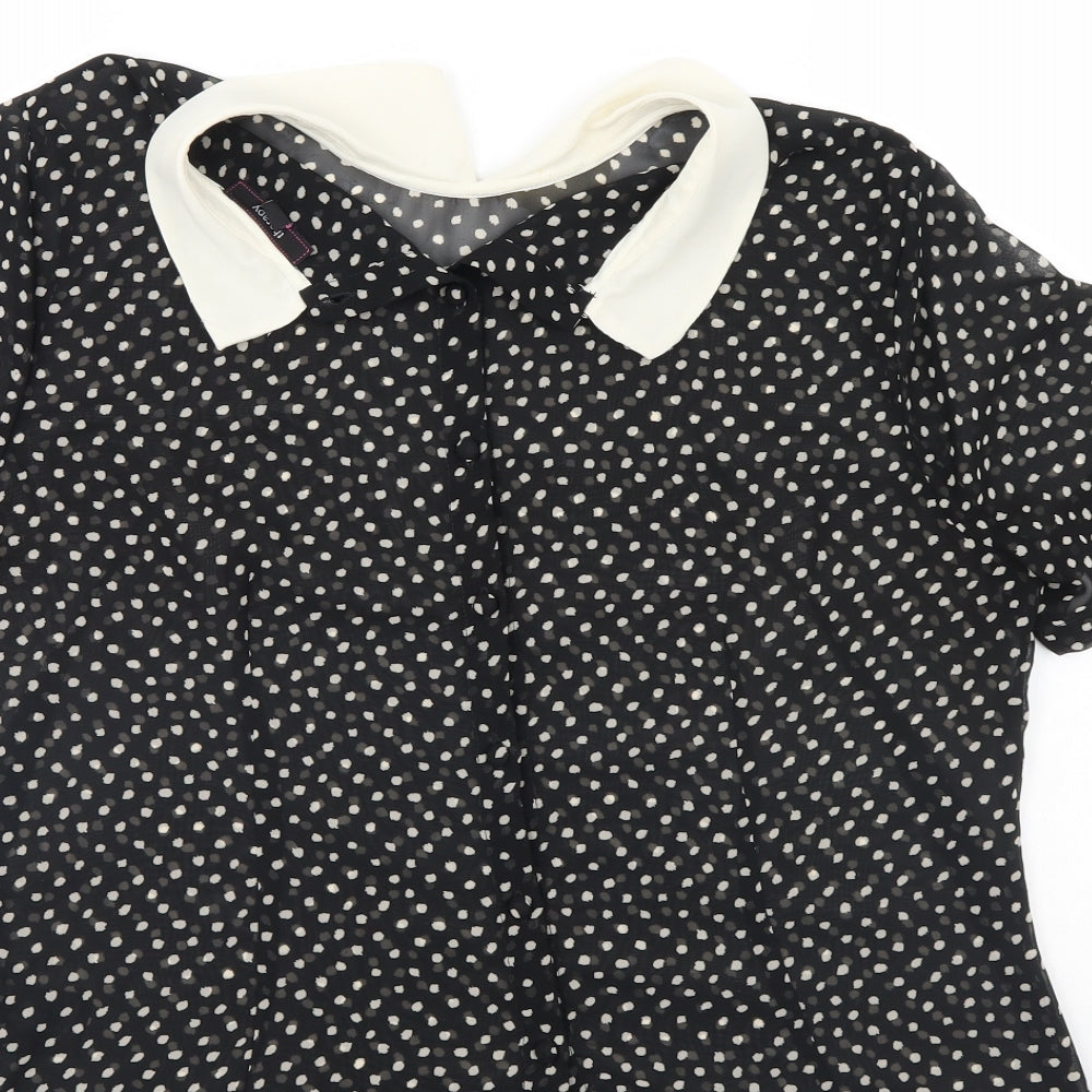 Therapy Womens Black Polka Dot Basic Blouse Size 14