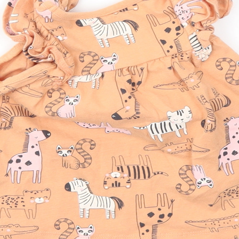 George Girls Orange Animal Print Basic T-Shirt Size 12-18 Months