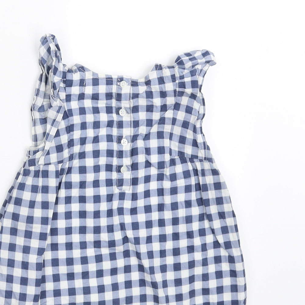 Primark Girls Blue Check Basic Blouse Size 12-18 Months - ruffle shoulders