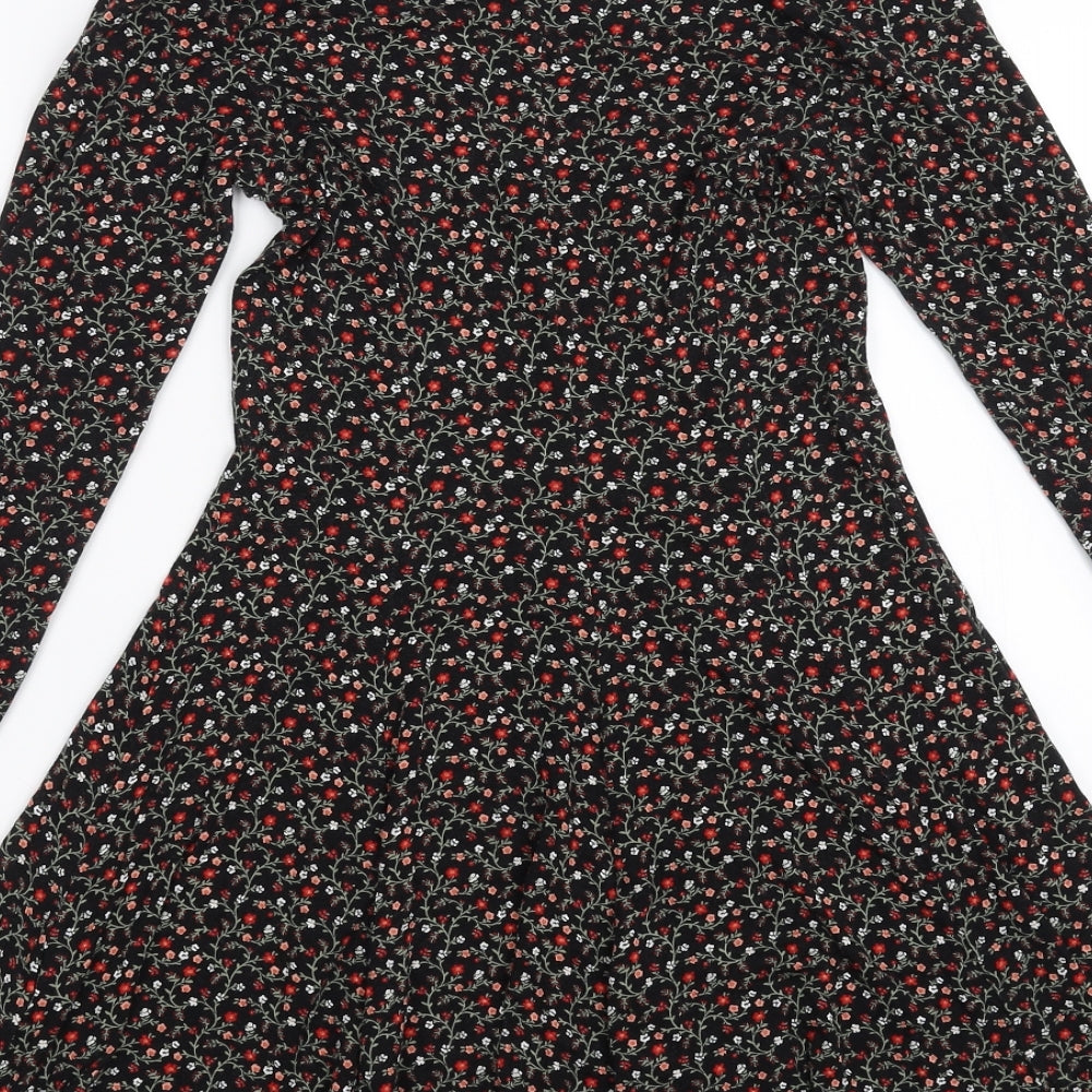 FOREVER 21 Womens Black Floral Skater Dress Size S