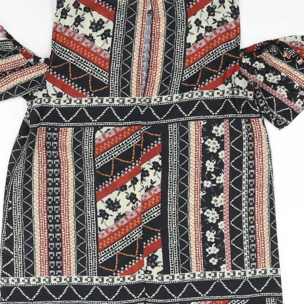 Select Womens Black Geometric Basic Blouse Size 6