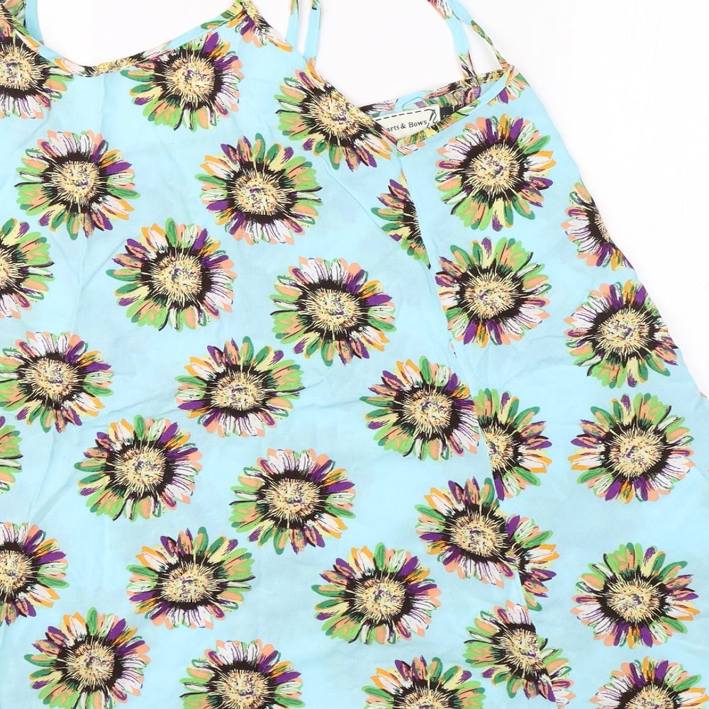 Hearts & Bows Womens Blue Floral Basic Blouse Size 6