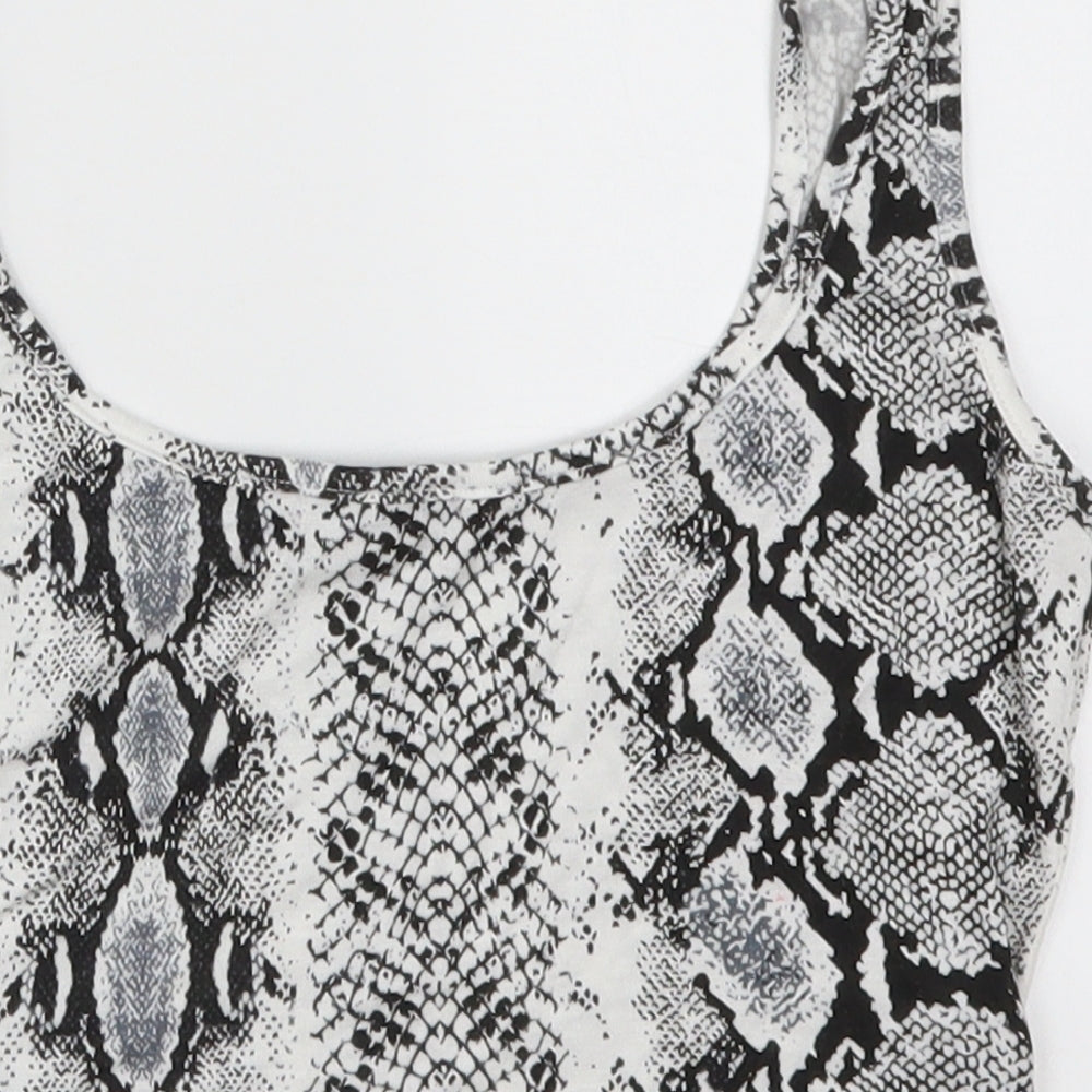 PRETTYLITTLETHING Womens Grey Animal Print Cropped Tank Size 8