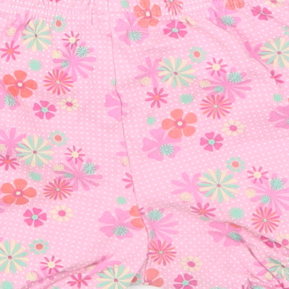 Mini Mode Girls Pink Floral Cropped Trousers Size 9-12 Months