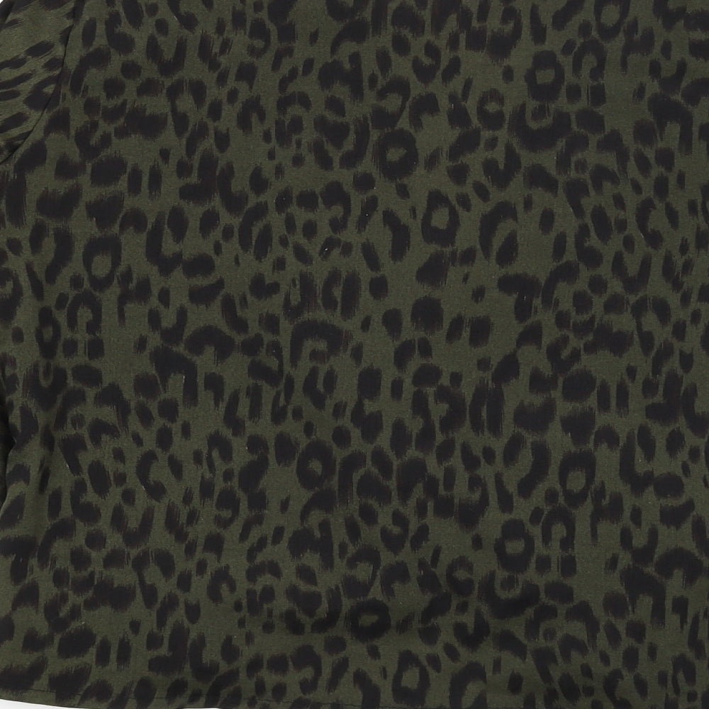 Boohoo Womens Green Animal Print Basic Blouse Size 6