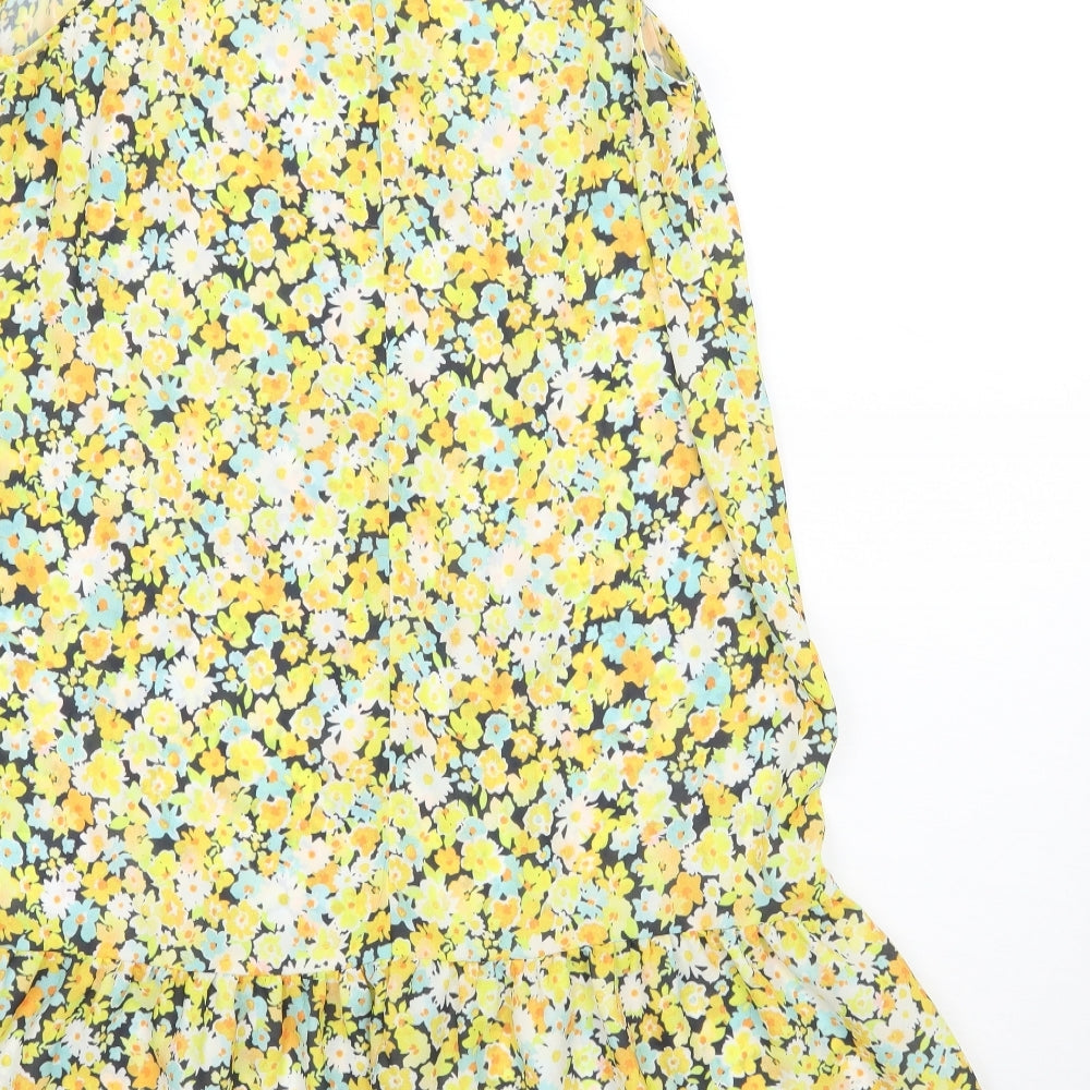 Boohoo Womens Yellow Floral A-Line Size 10