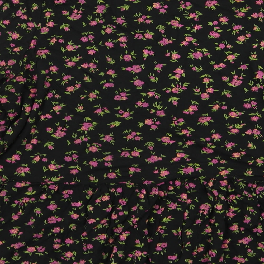 Boohoo Womens Black Floral Basic T-Shirt Size 6