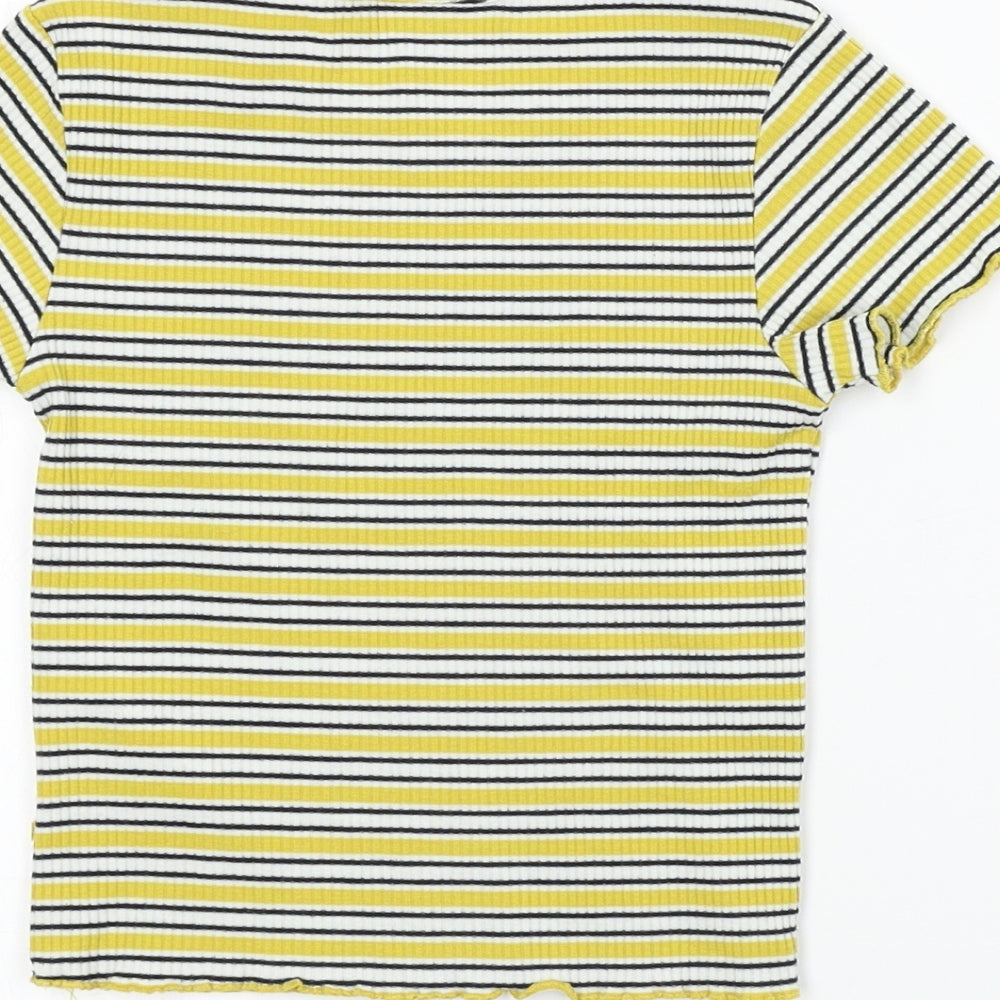 Primark Girls Yellow Striped Basic T-Shirt Size 8-9 Years