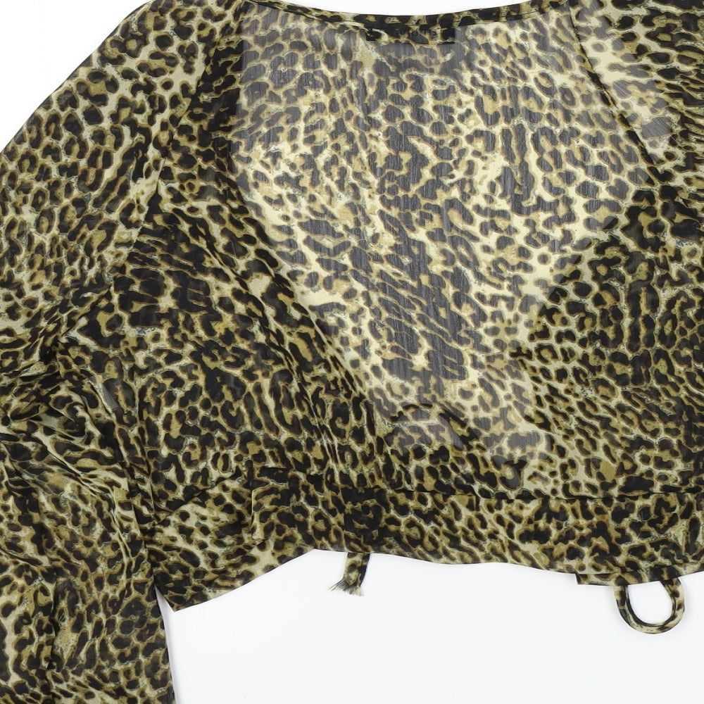 PRETTYLITTLETHING Womens Brown Animal Print Basic Blouse Size 8