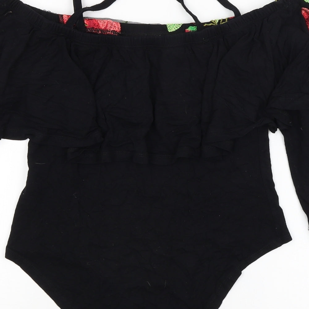 Select Womens Black Floral Bodysuit One-Piece Size 8