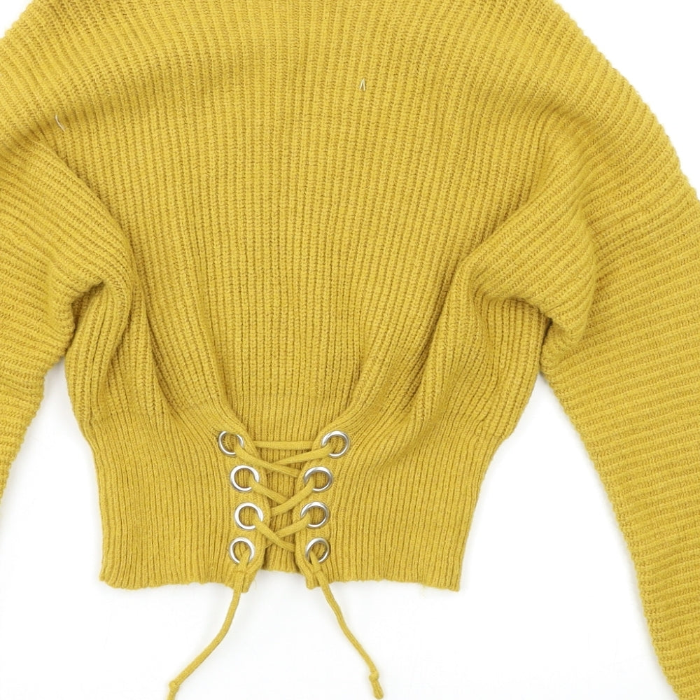 Candy Couture Womens Yellow Henley Jumper Size S